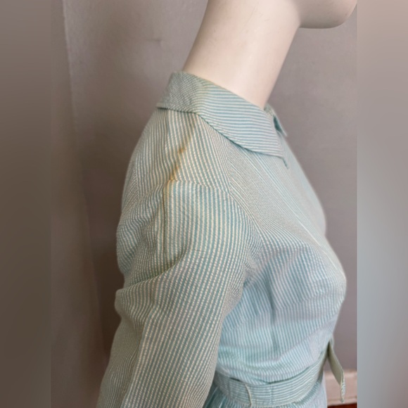 Vintage 50s Blue Striped Button Belt Fit & Flare Shirtwaist Day Dress S - Picture 12 of 15